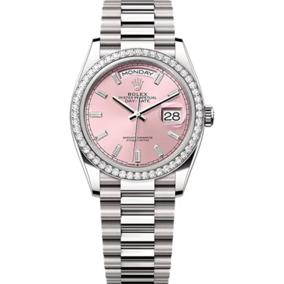 Rolex Day-Date Pink Dial Diamond Bezel 36mm 128349RBR